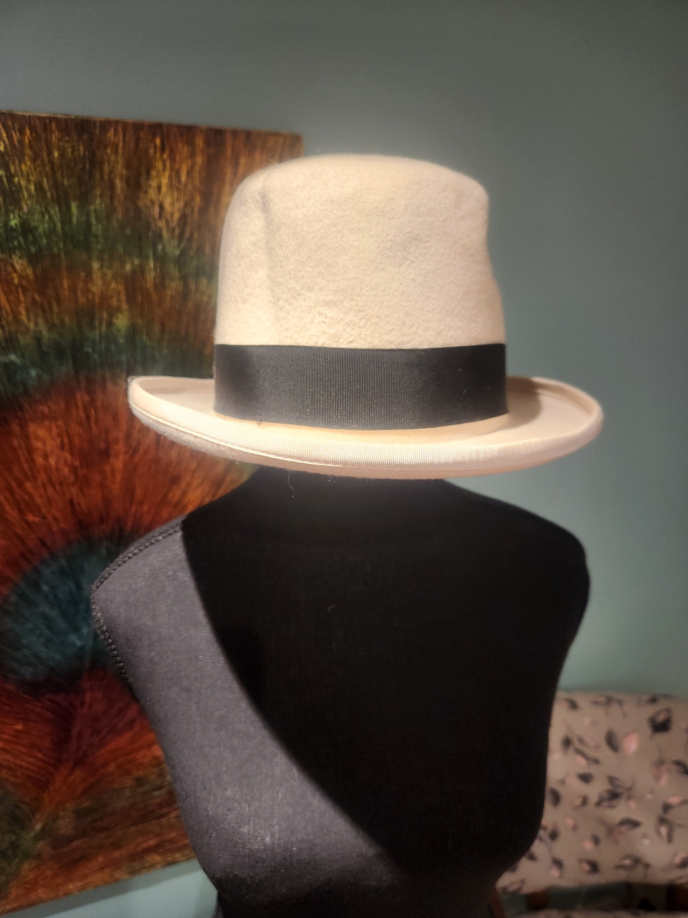 Vintage Cream Felt Fedora with Black Band